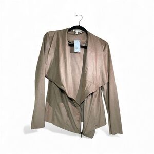 Kingston Grey - Women’s Jacket Size L Khaki Moto Faux Leather Full Zip